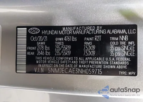 2022 Hyundai Tucson Limited z USA, uszkodzony, nr VIN 5NMJECAE3NH059715